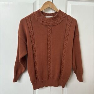 Vintage Dalmys Cable Knit Sweater Womens M Drop Shoulder 90s Brown Rust Grandpa